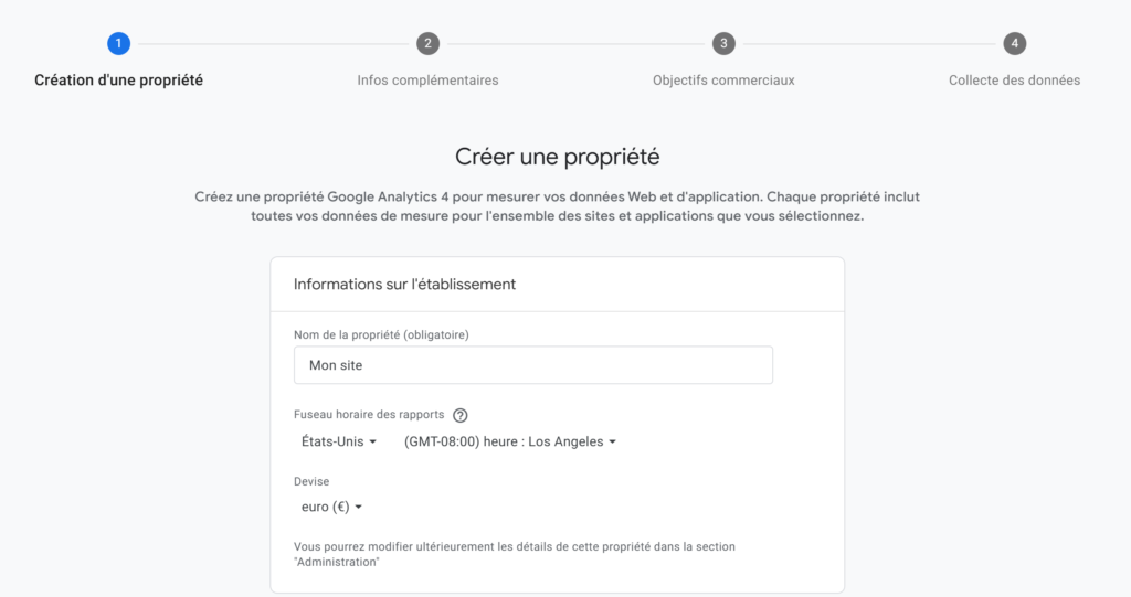 créer une propriété sur google analytics