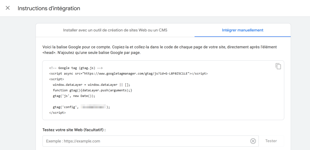 code de suivi GA4 à insérer