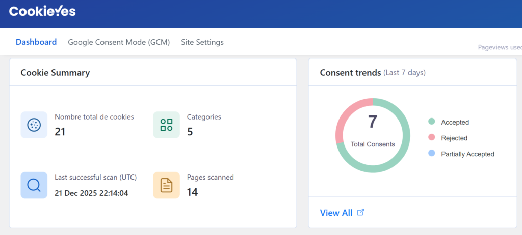 statistiques sur les cookies avec cookieyes