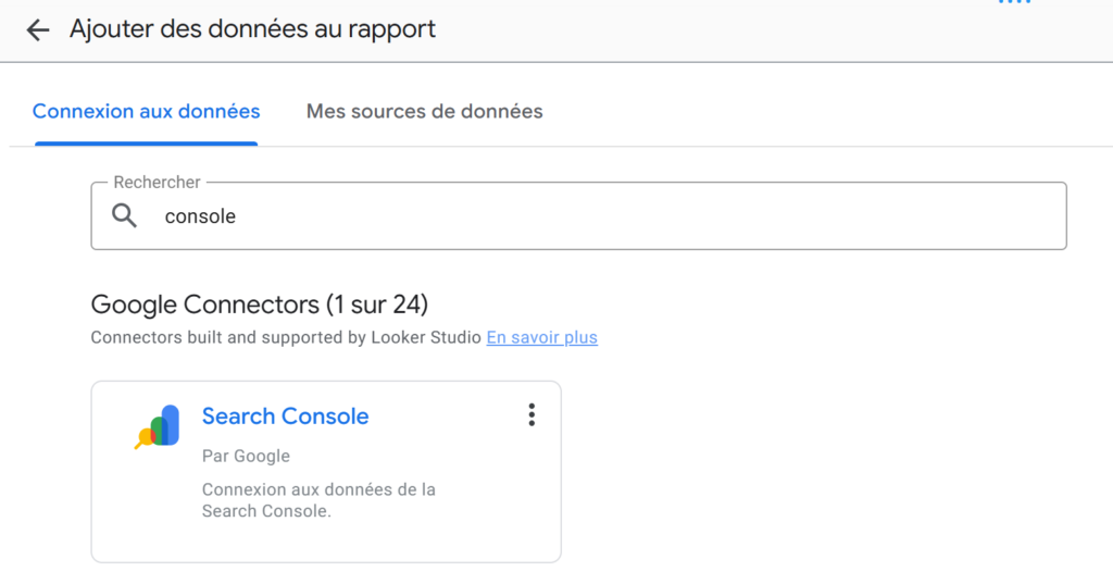trouver connecteur gsc sur looker studio