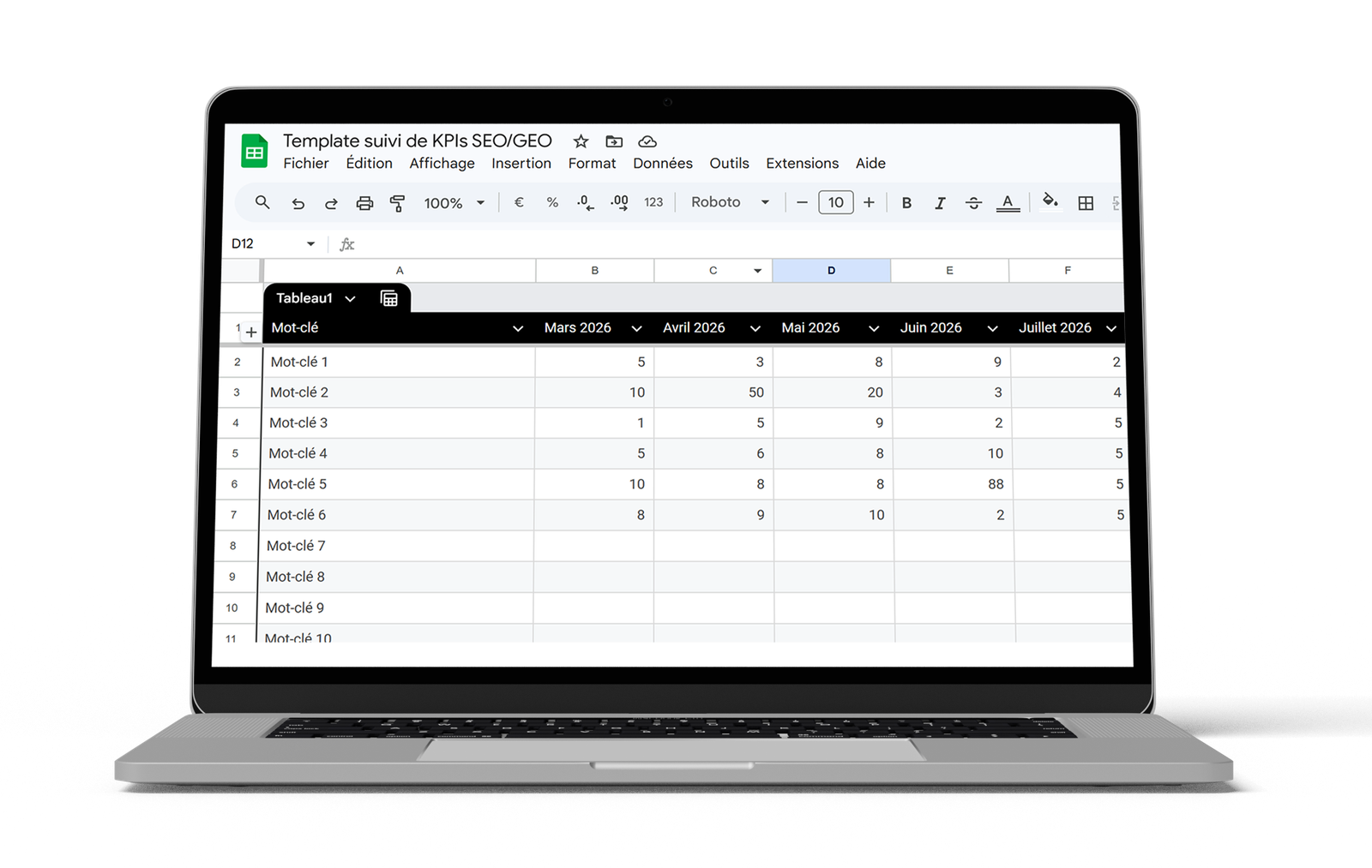 fichier de suivi KPIs SEO / GEO