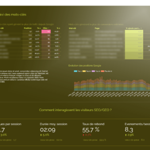 reporting rush SEO/GEO avec suivi de mots-clés